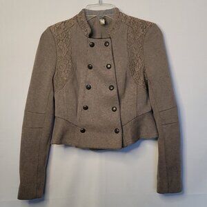 Free People We The Free gray Victorian lace overlay military cropped jac…